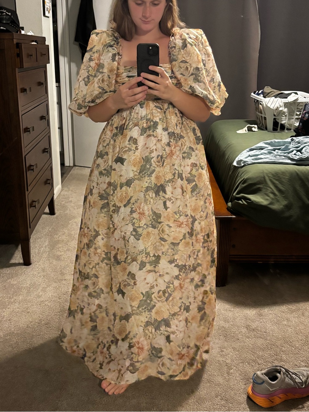 NWT Worth Collective Floral Puff Sleeve Bow Back Maxi Dress | Size Medium